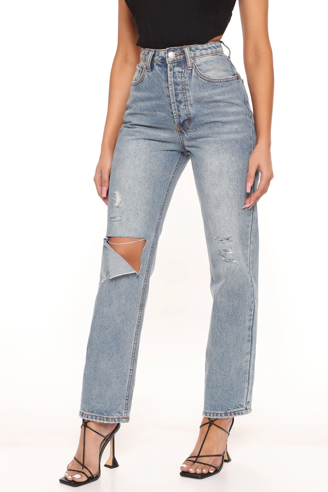 KittenAlarm - On Your Own Straight Leg Jeans - Medium Wash