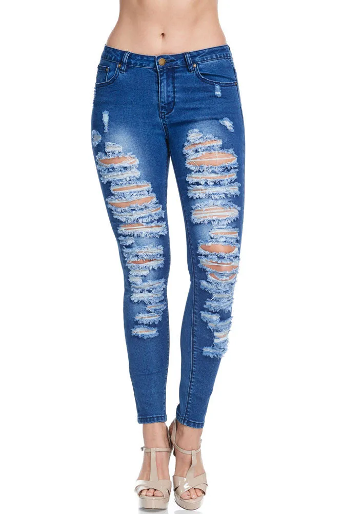 Low-Rise Destroyed Skinny Jeans