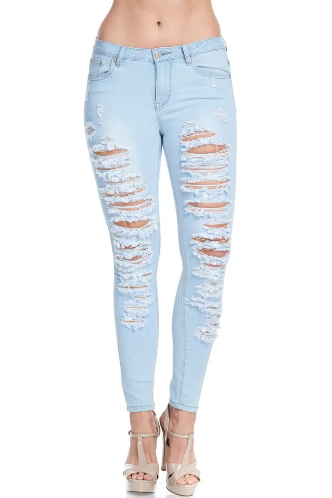 Low-Rise Destroyed Skinny Jeans