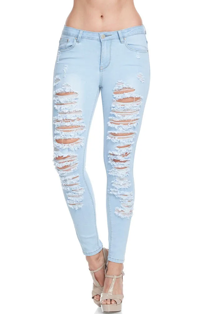 Low-Rise Destroyed Skinny Jeans