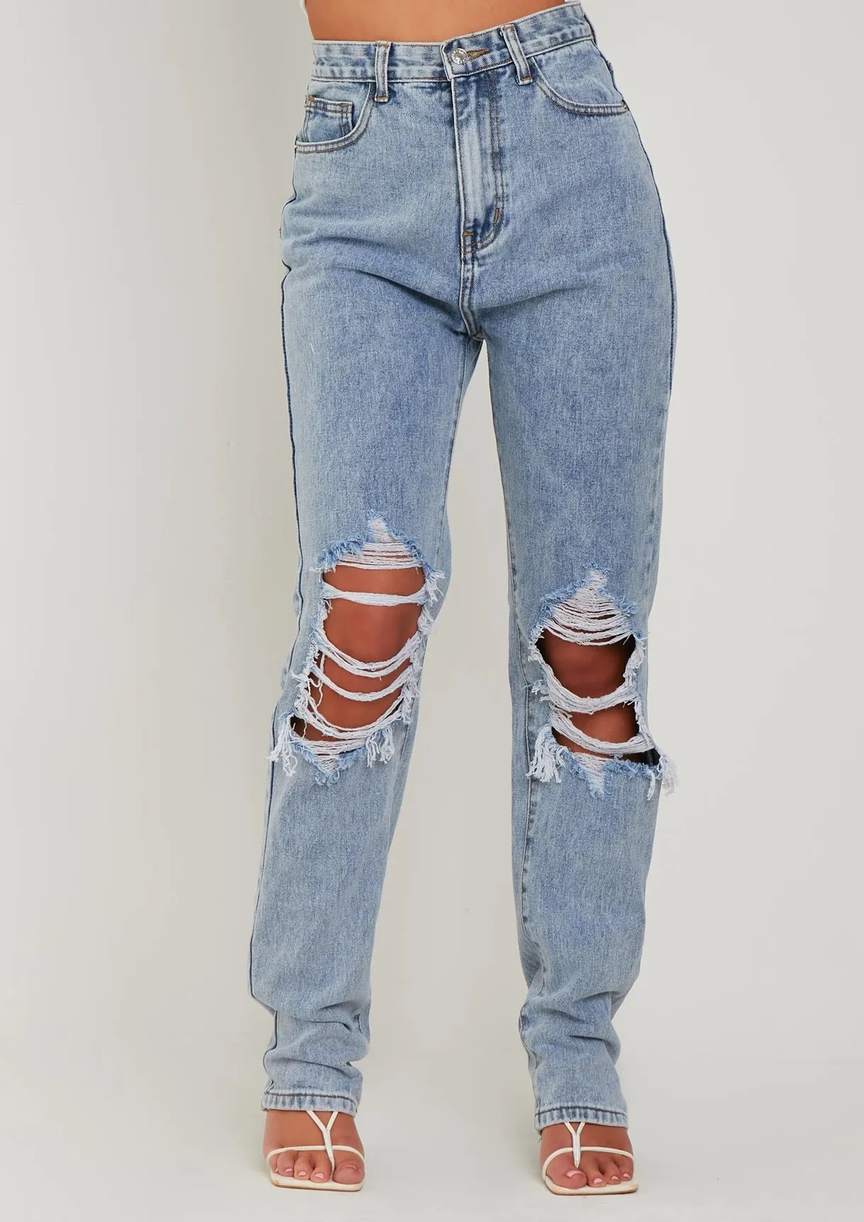 Lucie Light Blue Ripped Straight Leg Jeans