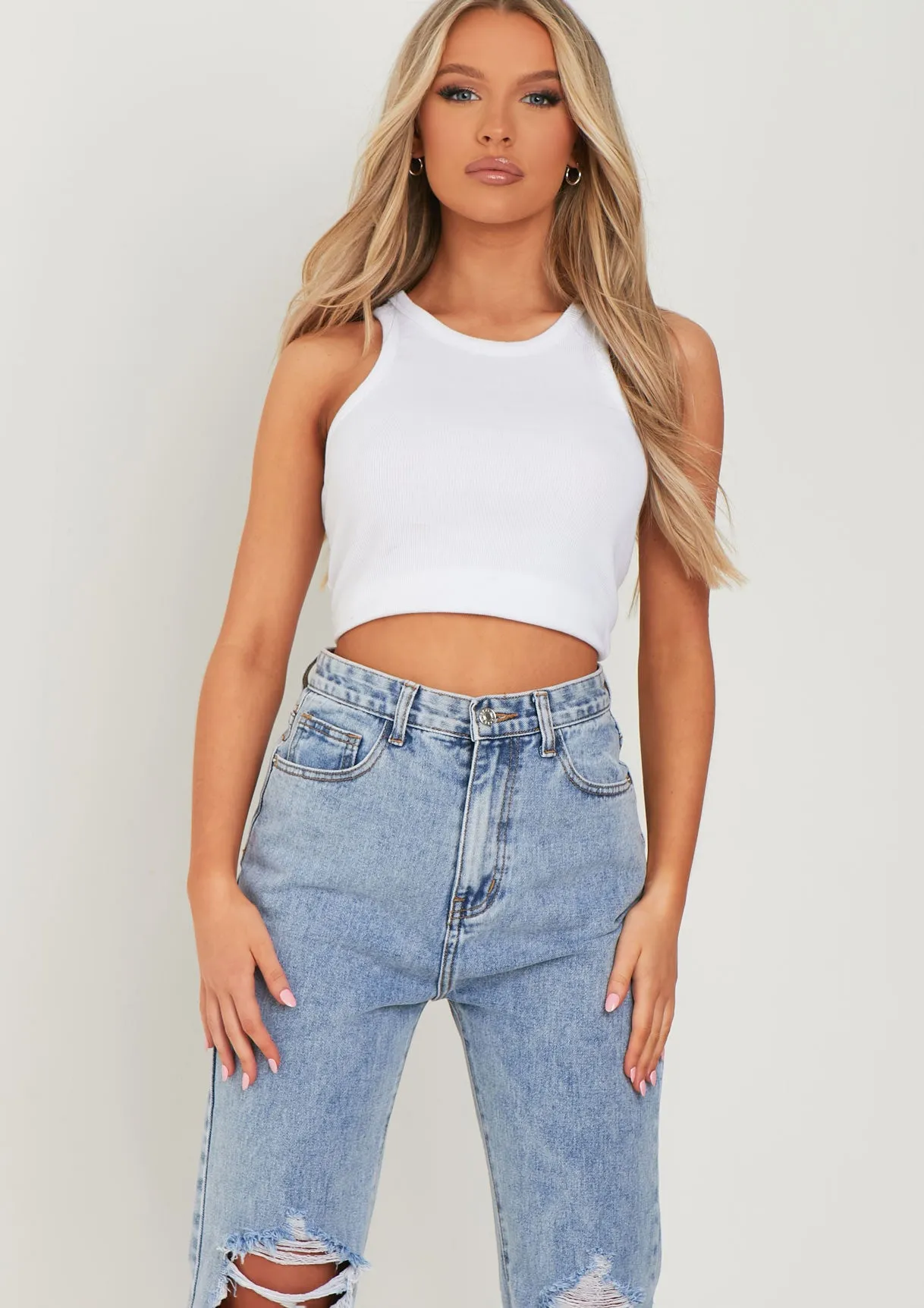 Lucie Light Blue Ripped Straight Leg Jeans