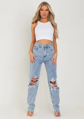 Lucie Light Blue Ripped Straight Leg Jeans