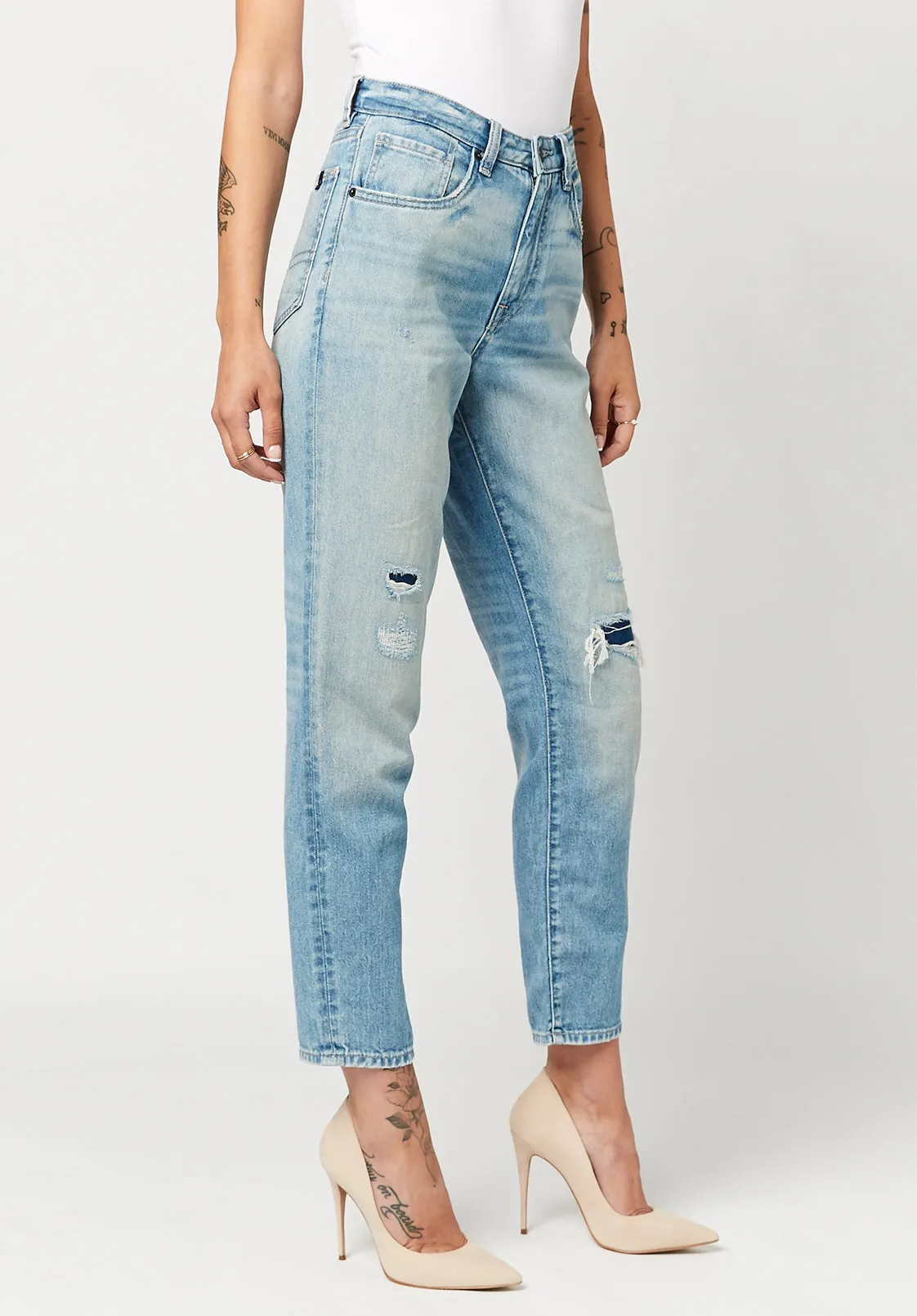 Margot Mom Jeans in Faded and Worn  - BL15729