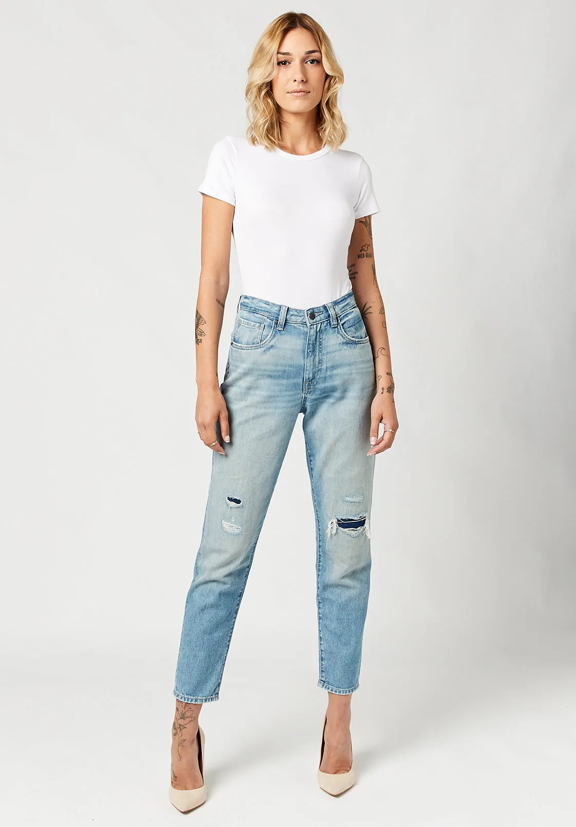 Margot Mom Jeans in Faded and Worn  - BL15729