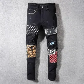 Men's Slim Fit Ripped Jeans With Rivets