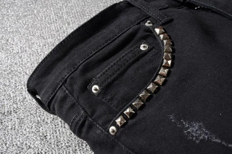 Men's Slim Fit Ripped Jeans With Rivets