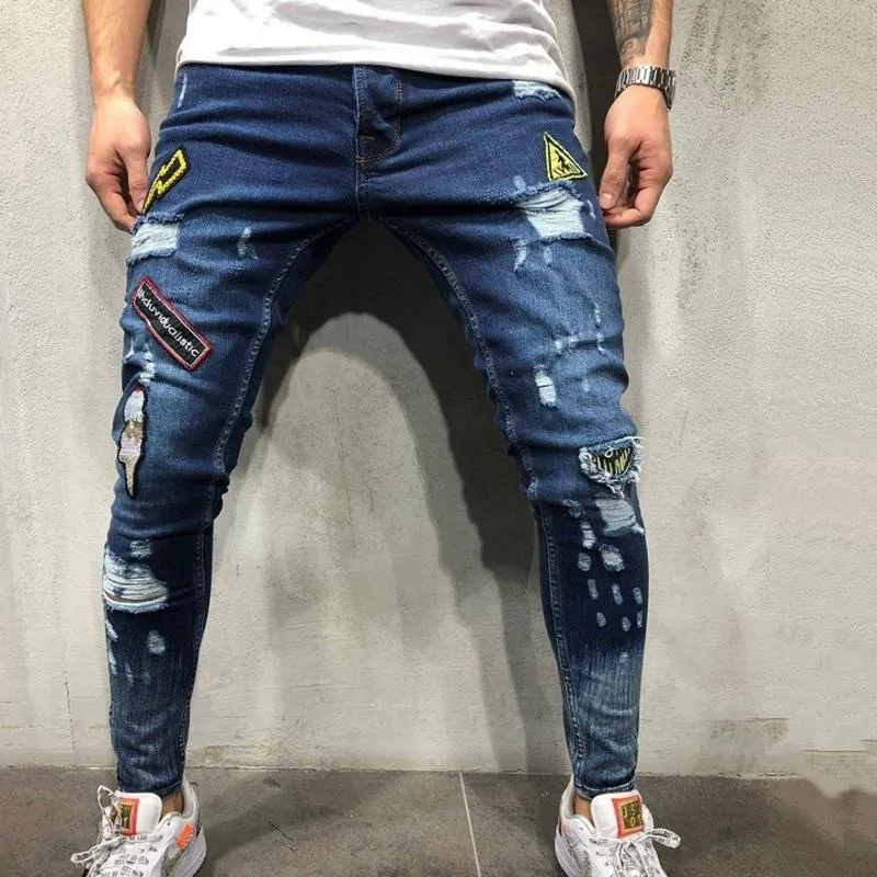 Men's Summer Embroidered Ripped Jeans