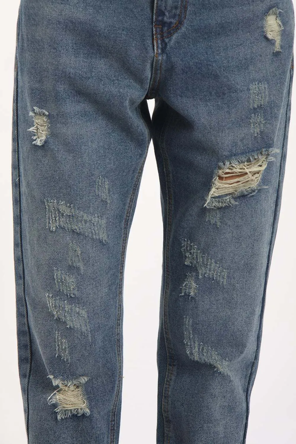 Mid Wash Blue Ripped Distressed Boyfriend Jeans