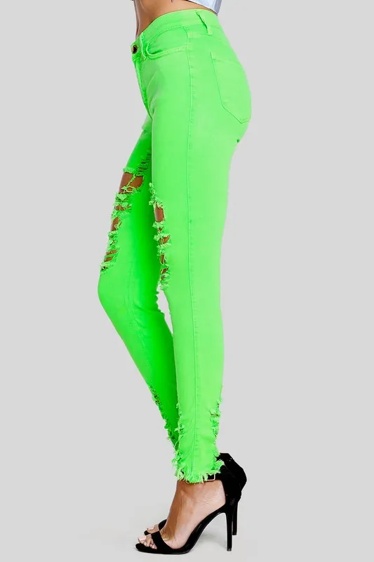 Neon Green Distressed Jeans