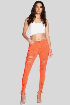 Neon Orange Distressed Jeans