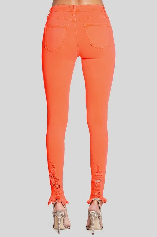 Neon Orange Distressed Jeans