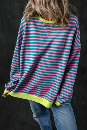 Oversized Contrast Trim Pullover Sweatshirt