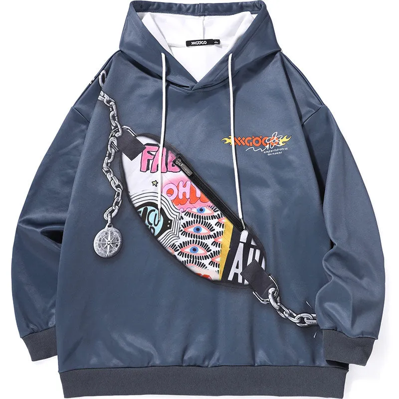 Patchwork Belt Bag Graphic Space Cotton Hoodies