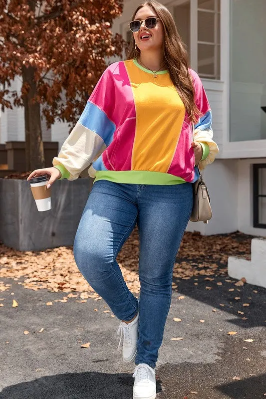 Plus Size Colorblock Patchwork Exposed Sweatshirt