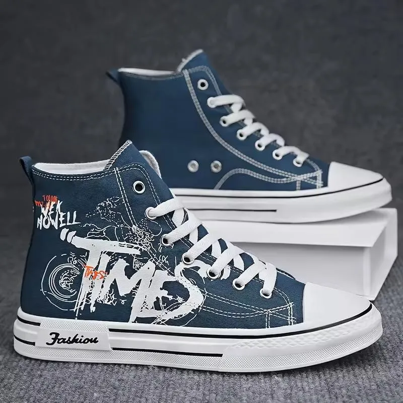 Retro Motorcycle High-Top Canvas Sneakers