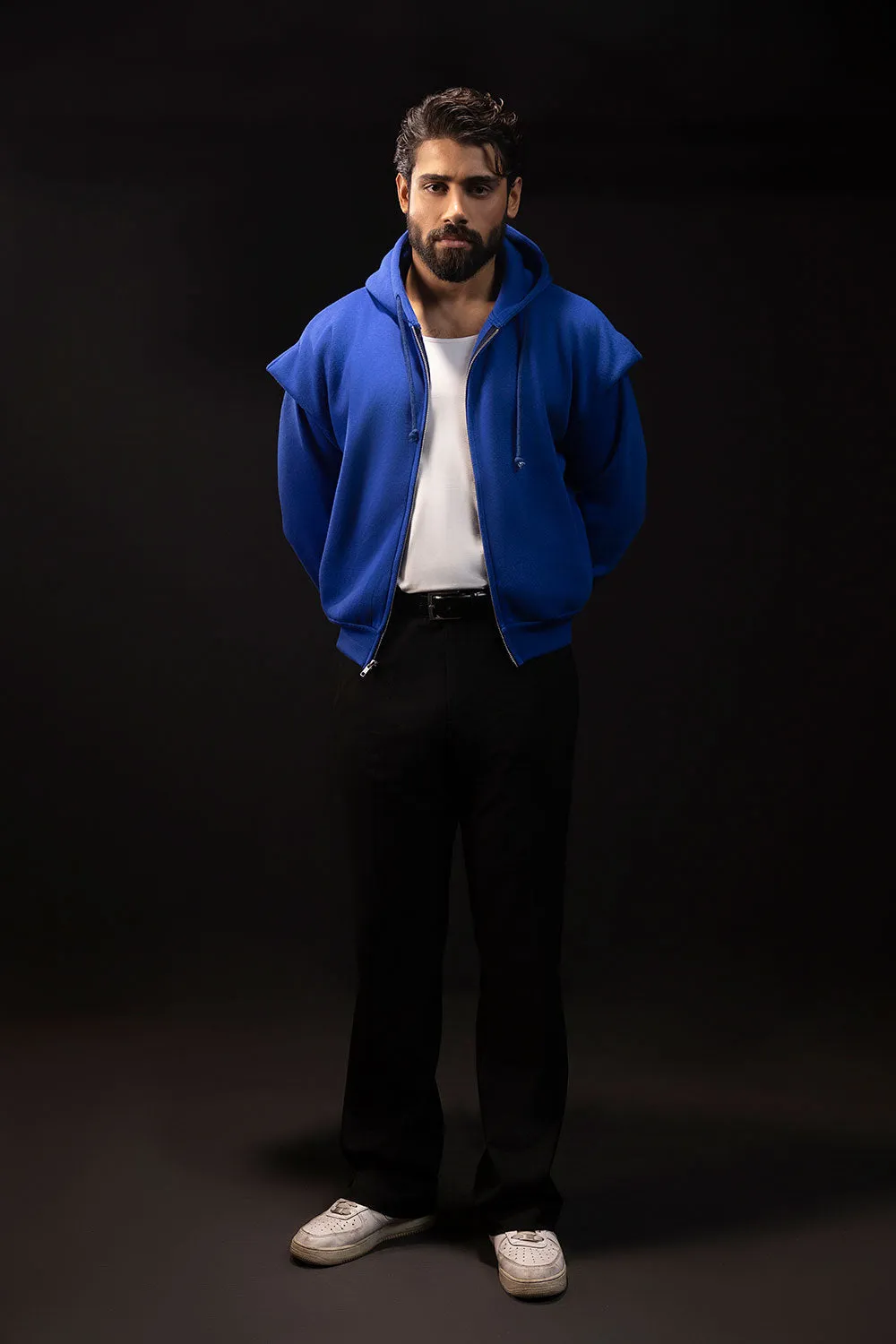 Royal Blue Cropped Pronounced Shoulder Hoodie