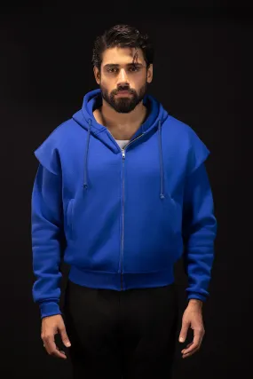 Royal Blue Cropped Pronounced Shoulder Hoodie