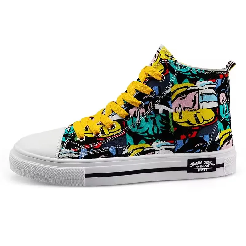 Street Style Canvas Sneakers with Graffiti Print