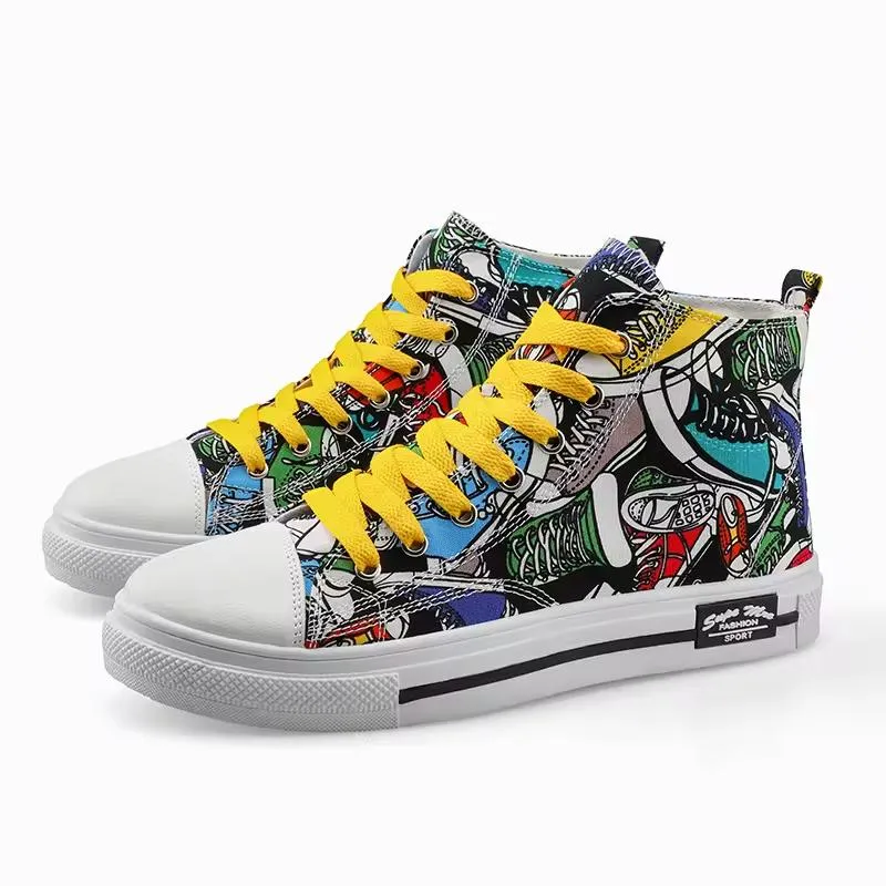 Street Style Canvas Sneakers with Graffiti Print