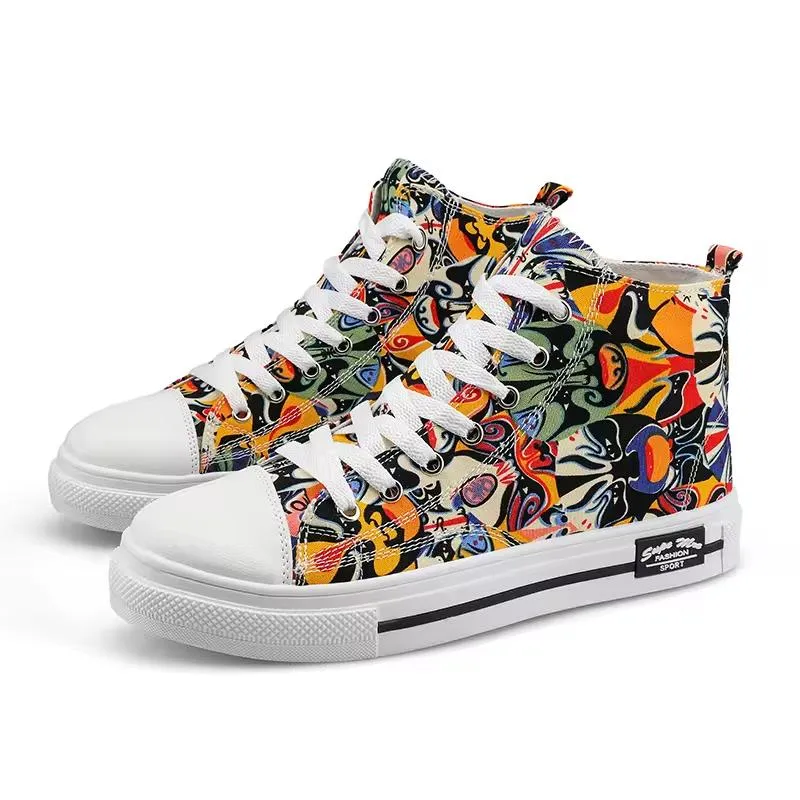 Street Style Canvas Sneakers with Graffiti Print