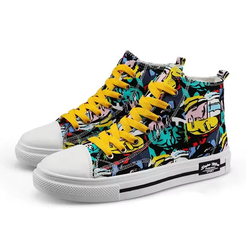 Street Style Canvas Sneakers with Graffiti Print