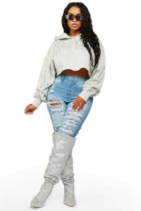 The Clermont Twins Neveah Beige Rhinestone Hoodie