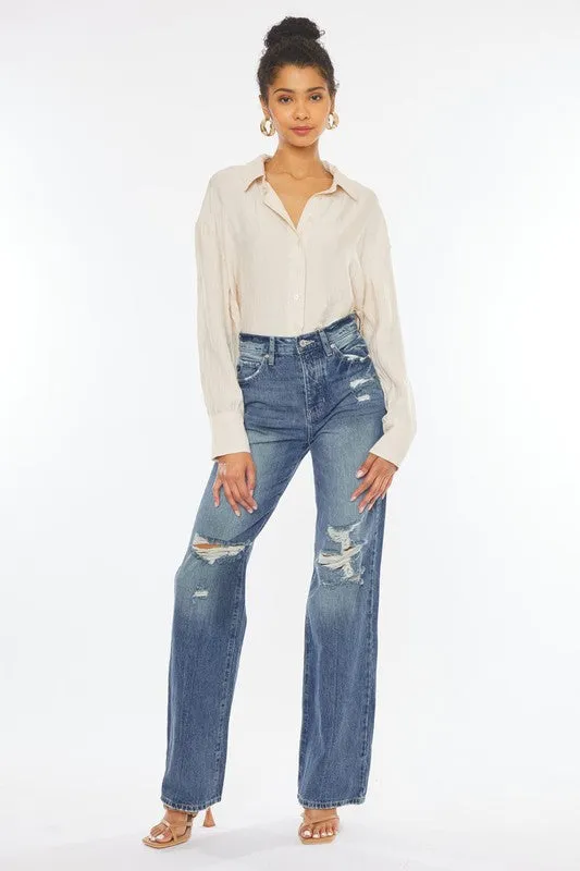 ULTRA HIGH RISE DISTRESSED NINETIES FLARE-KC8682M