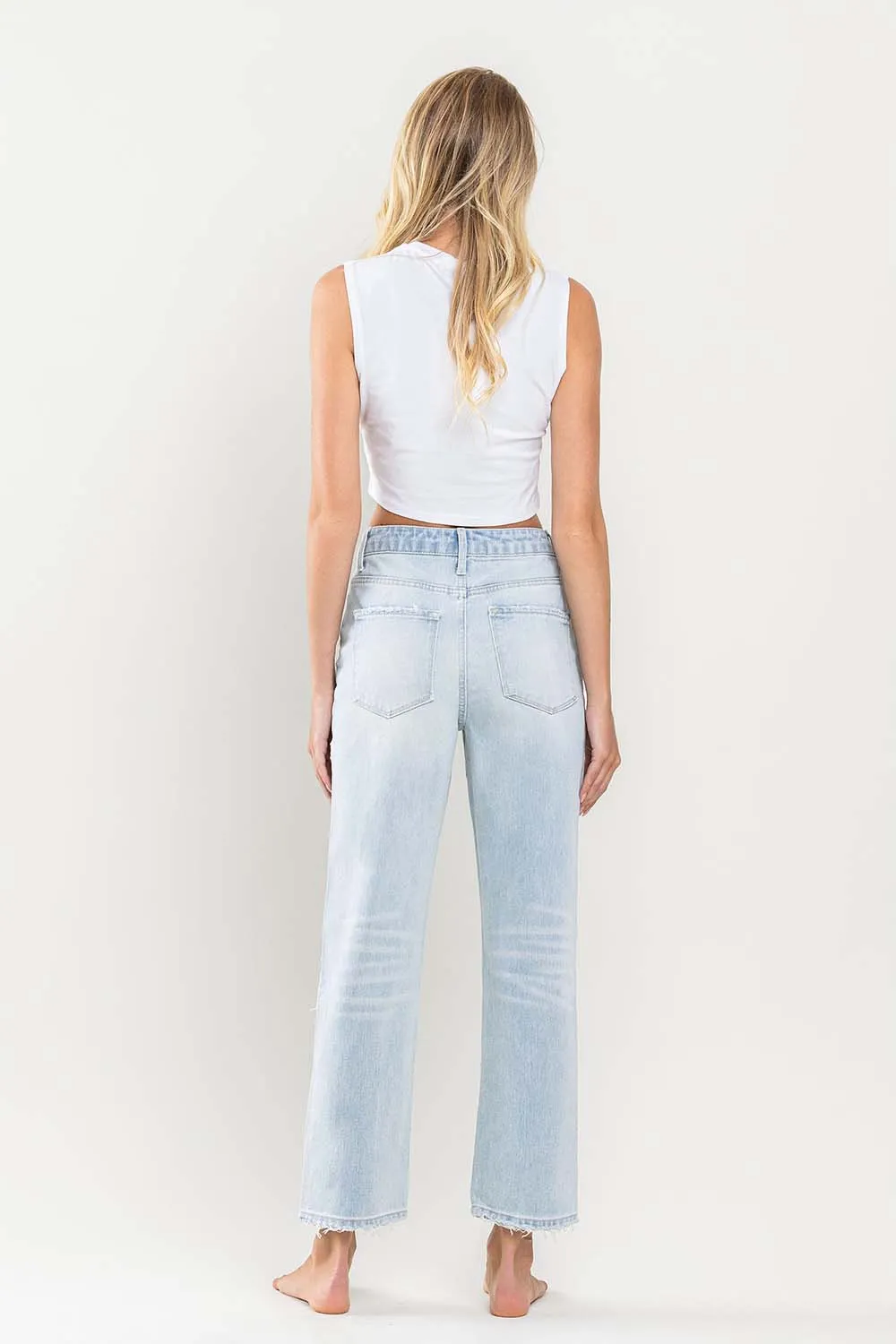 Vervet Super High Rise Light Wash Distressed Crop Straight Jeans