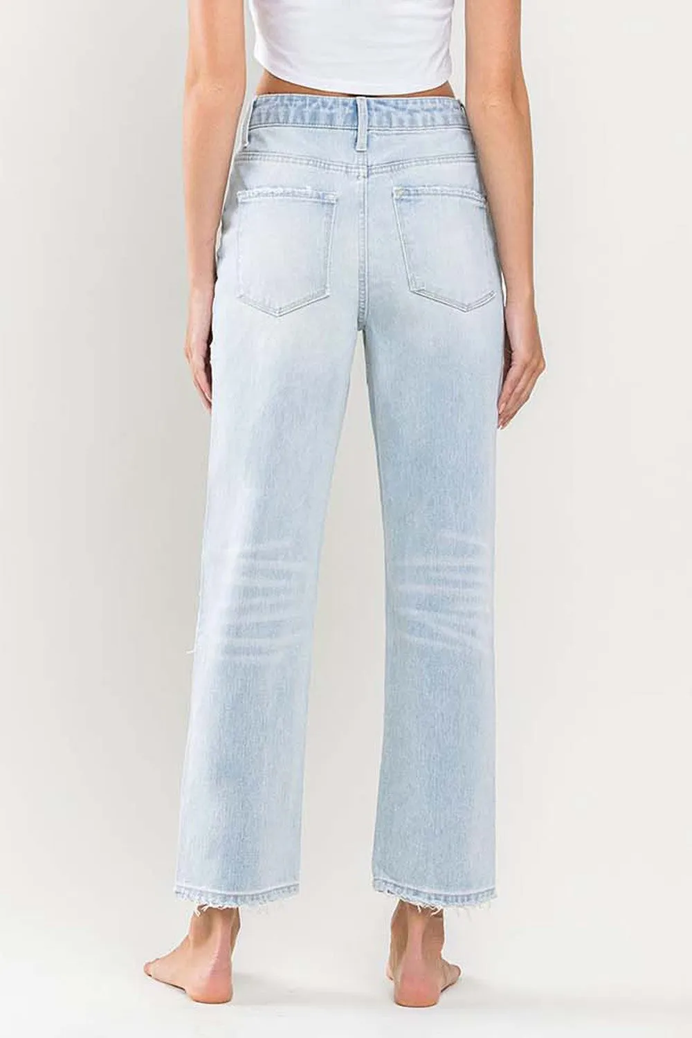 Vervet Super High Rise Light Wash Distressed Crop Straight Jeans