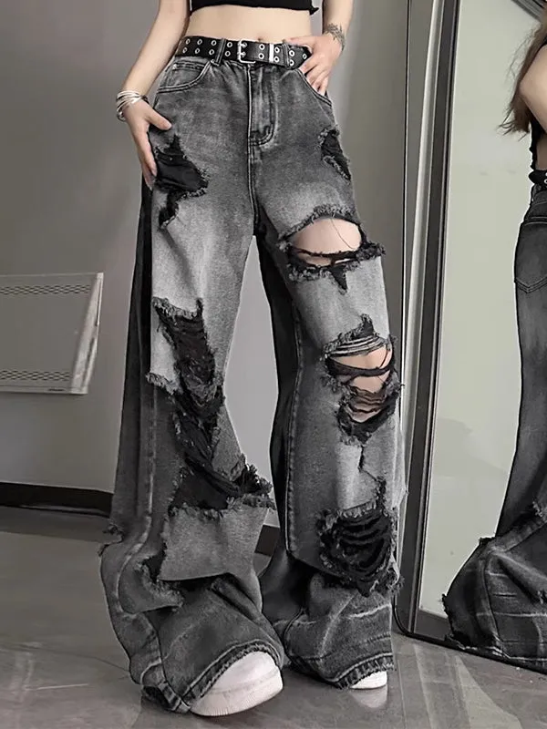 Wenkouban Black ripped boyfriend jeans with washed effect