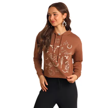 Women's Brown Aztec Graphic Hoodie By Panhandle - AW94T05647