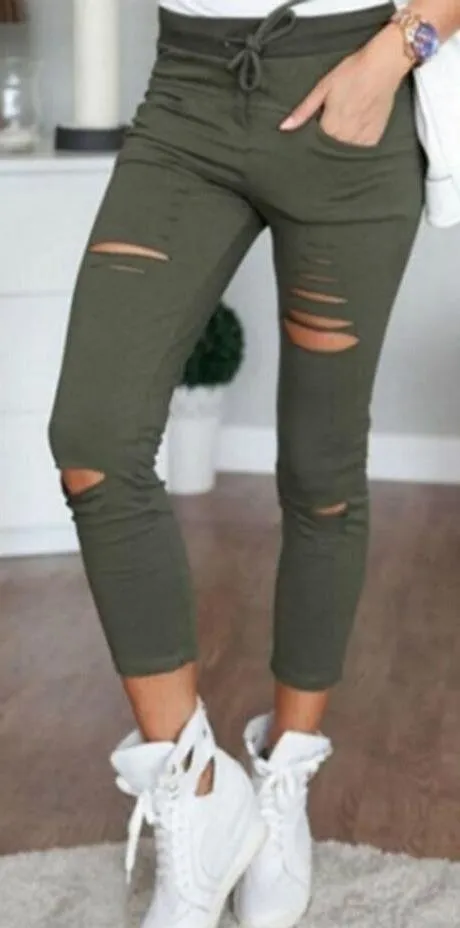 Women's Spring/Autumn Casual Denim Stretch Ripped Skinny Jeans