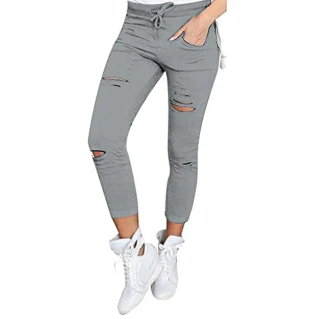 Women's Spring/Autumn Casual Denim Stretch Ripped Skinny Jeans