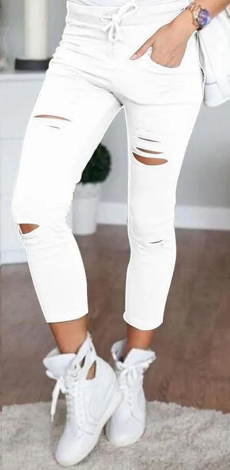 Women's Spring/Autumn Casual Denim Stretch Ripped Skinny Jeans