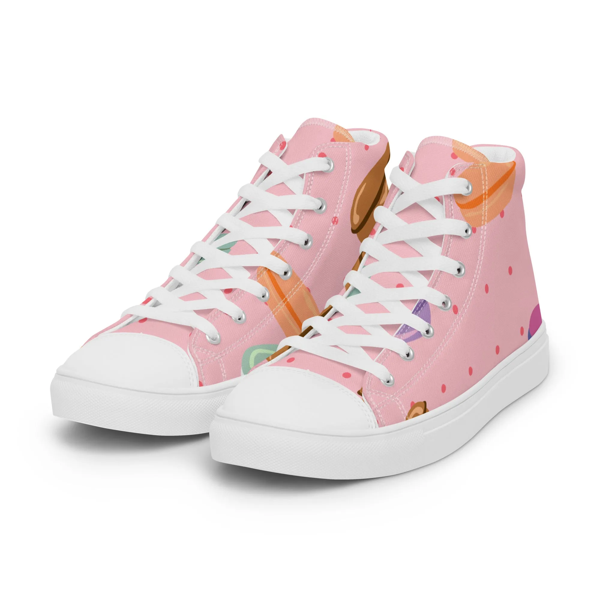 Women's Stylish High Top Canvas Shoes with a Fun Macaroon Design.